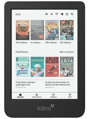 tolino shine color – Produktansicht mit Farbdisplay und Bibliothek